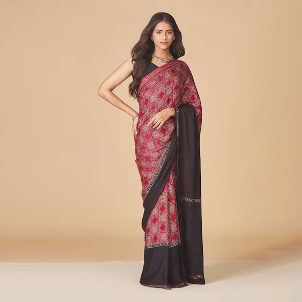 Maroon & Black Ethnic Motifs Saree