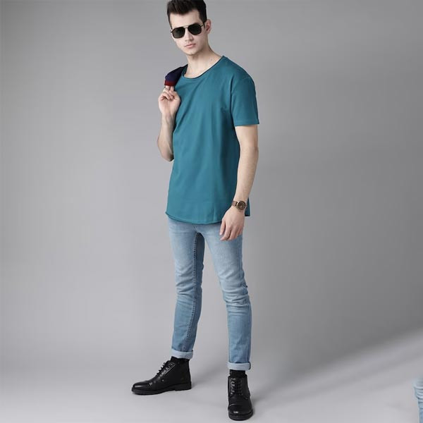 Men Green White Printed Round Neck Pure Cotton T-shirt