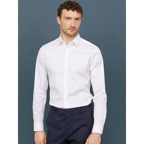 Men White Solid Stretch Shirt Slim Fit