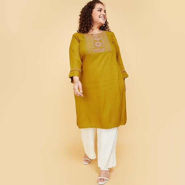 Plus Size Ethnic Motifs Yoke Design Kurta
