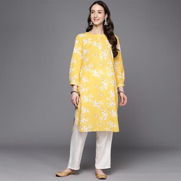 Pure Cotton Floral Printed Straight Kurta