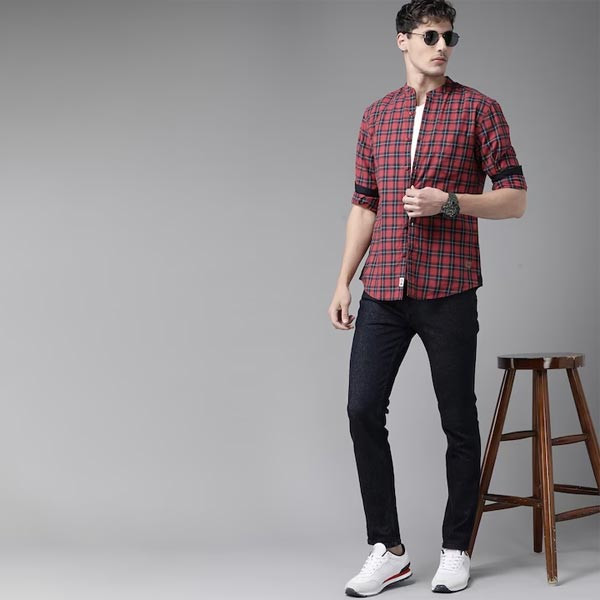 Men Red Tartan Checks Checked Sustainable Casual Shirt