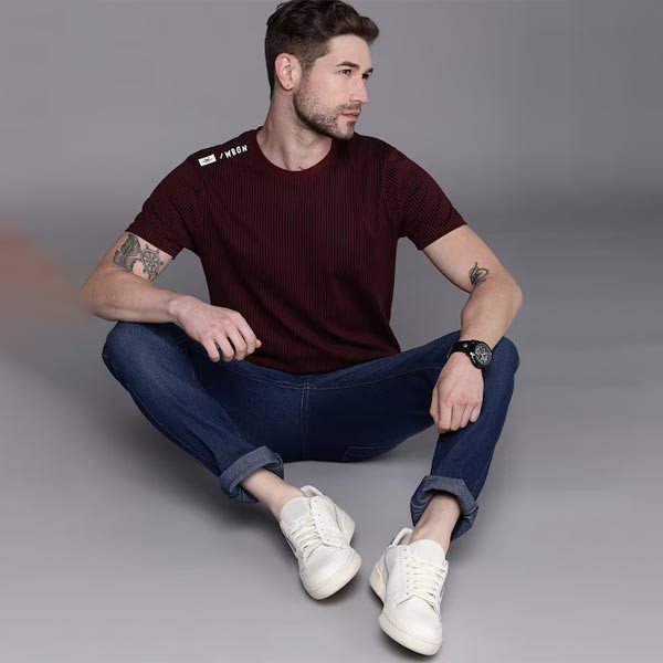 Men Black Brand Logo Applique Pure Cotton AS M NSW TEE WORLDWIDE HBR FS T-shirt